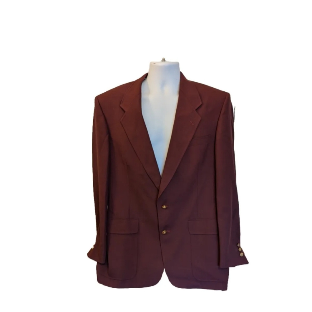 Vintage Jack Nicklaus Size 42 L Tournament Burgundy Wool Blazer Golf Gold Button